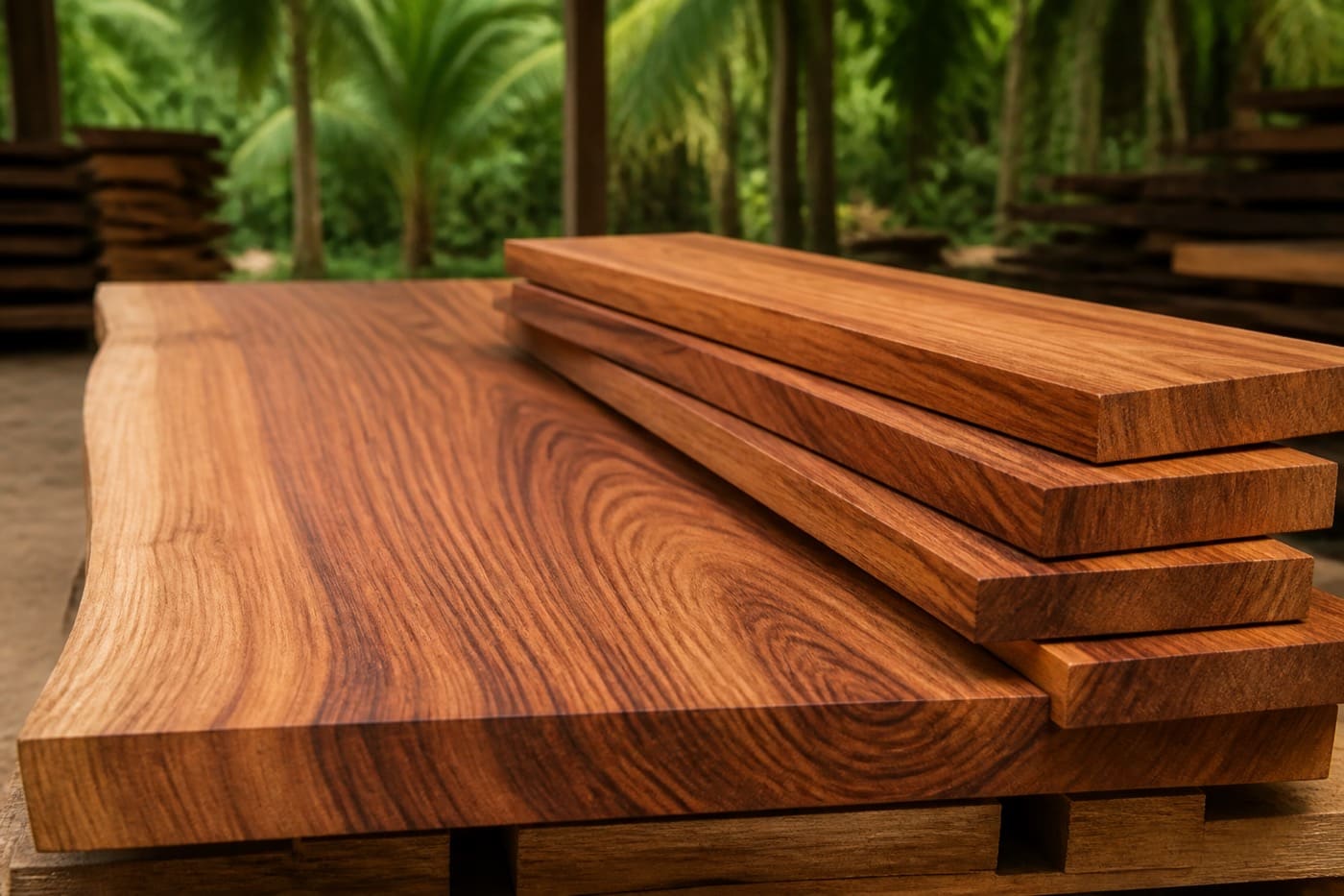 Tablas de madera de samán listas para comercialización